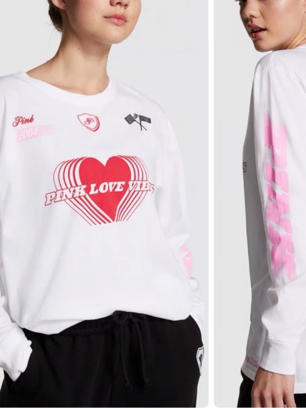 PINK Victoria's Secret White 2004 Racing Long Sleeve Tee NWT